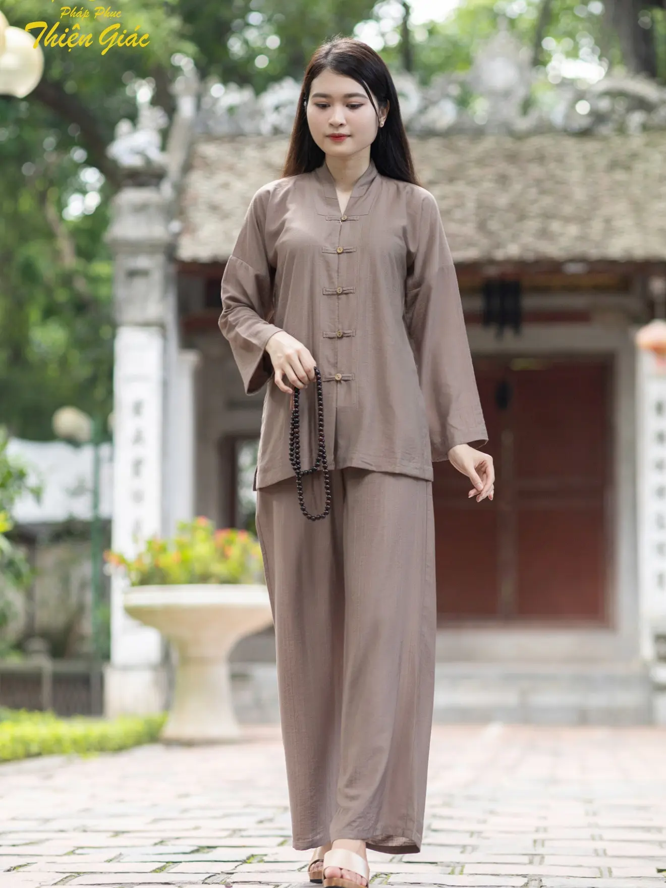 Bộ pháp phục Huyền Trang, set mặc đi lễ chùa cho nữ, chất liệu Linen cao cấp, kiểu dáng áo tay lỡ quần xuông