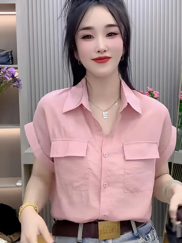 Áo Sơ Mi Nữ Tay Ngắn Kiểu Dáng Lạ Form Vừa Chất Vải Mềm Mịn Thoáng Mát Phong Cách Thanh Lịch Women Top Shirt