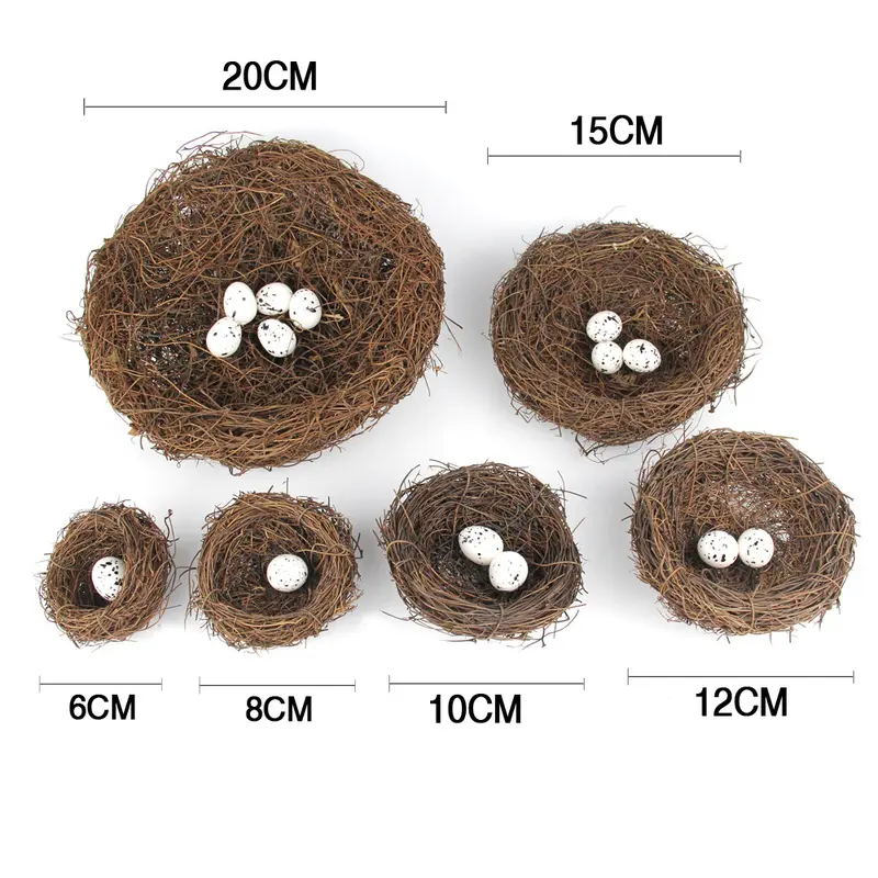 Lồng Tổ Chim Bằng Mây, Hình Tròn, 6-20Cm, Thủ Công Phục Sinh Dây Leo Thủ Công Tự Làm Mô Phỏng Tổ Chim, Đạo Cụ Trang Trí Trứng, Thích Hợp Cho Vườn Nhà, Nhà Chim 1