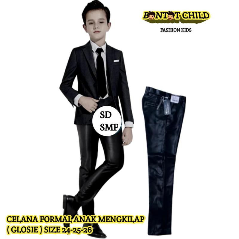 CELANA FORMAL METALIK UMUR 6-18 TAHUN Polos Slim-fitting Fashion 1