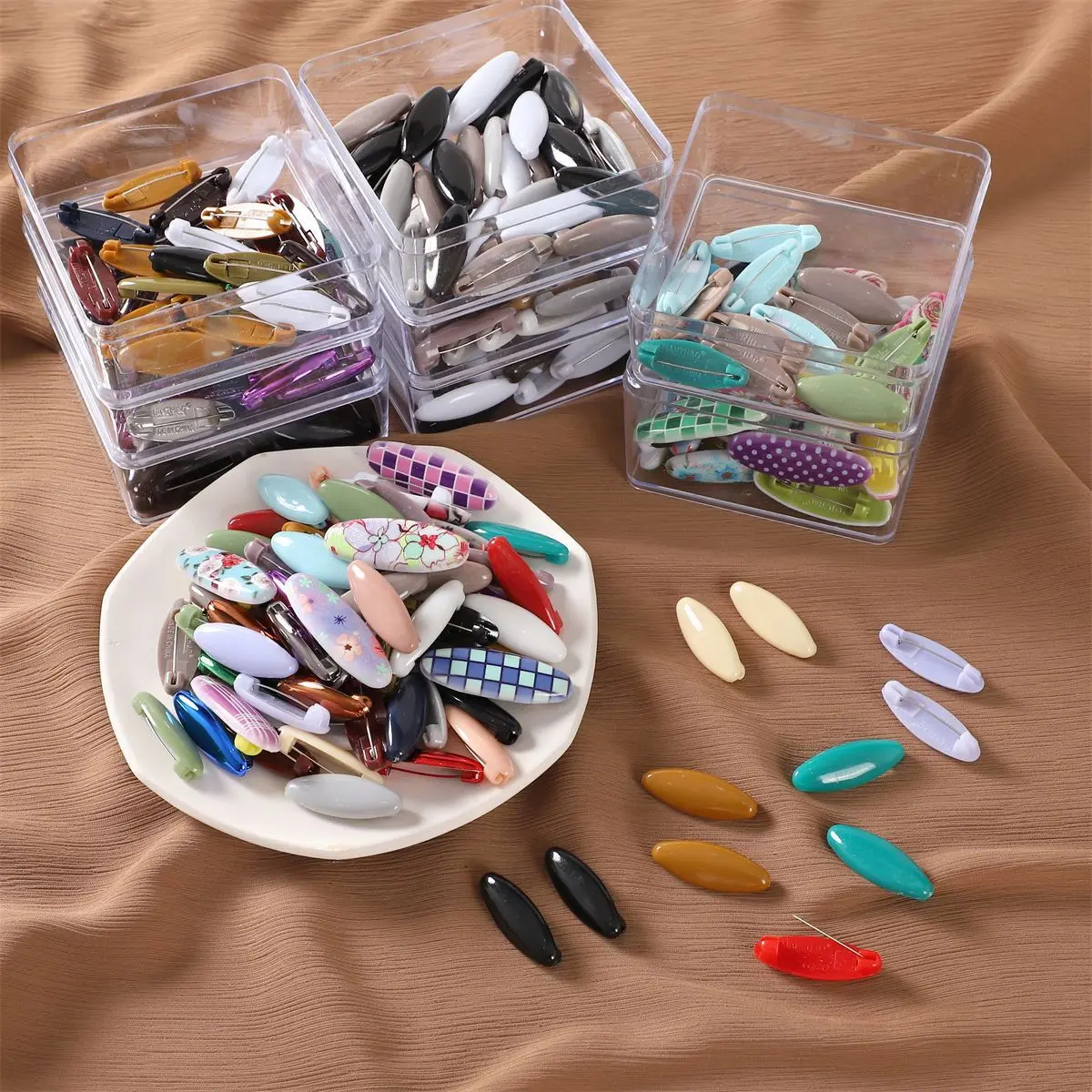 36PCS/Box Flower Printed Pin for Hijab Plastic Safety Clips Hijab Pins Collection Broach Colorful Hijab Pins Accessories with Acrylic Boxes TUTU hijab pin