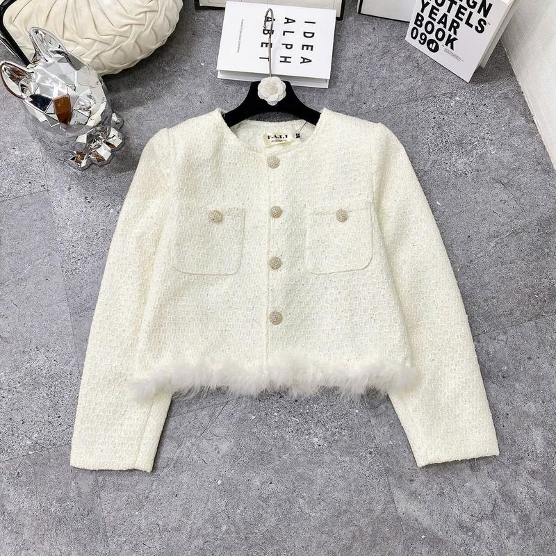 áo dạ kim tuyến phối lông cổ tròn hai túi Nữ