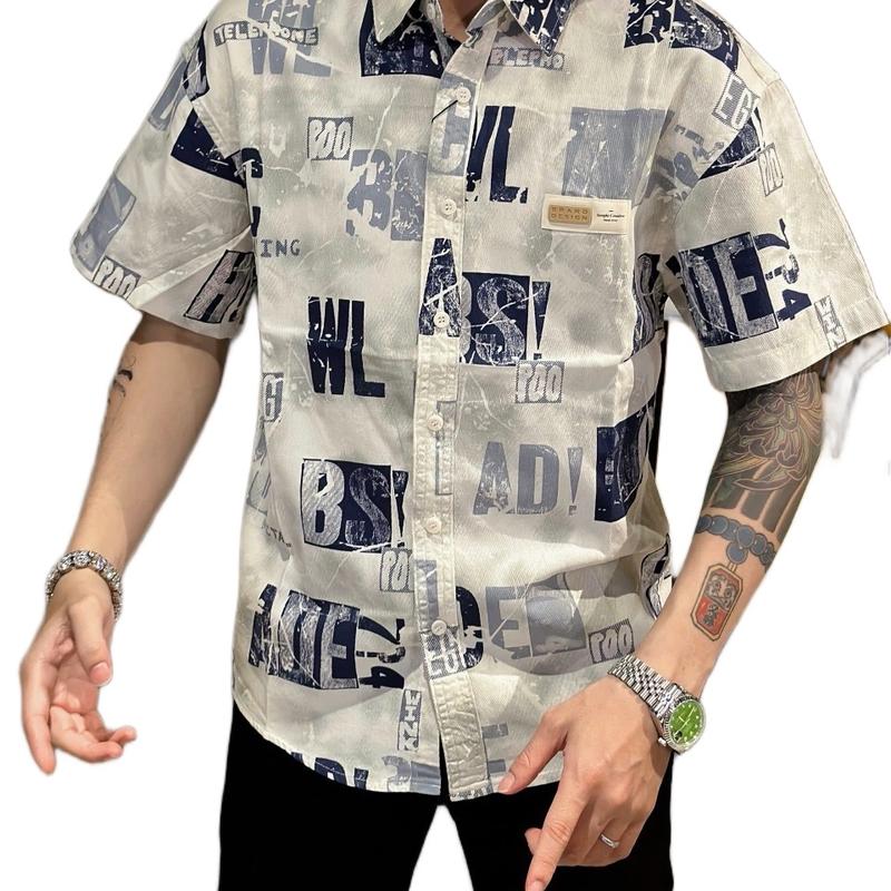 Áo sơ mi Nam Fom rộng tay ngắn vải cotton mềm cao cấp - 3567 Menswear Có Cổ Nhung Kem Jean Shirt