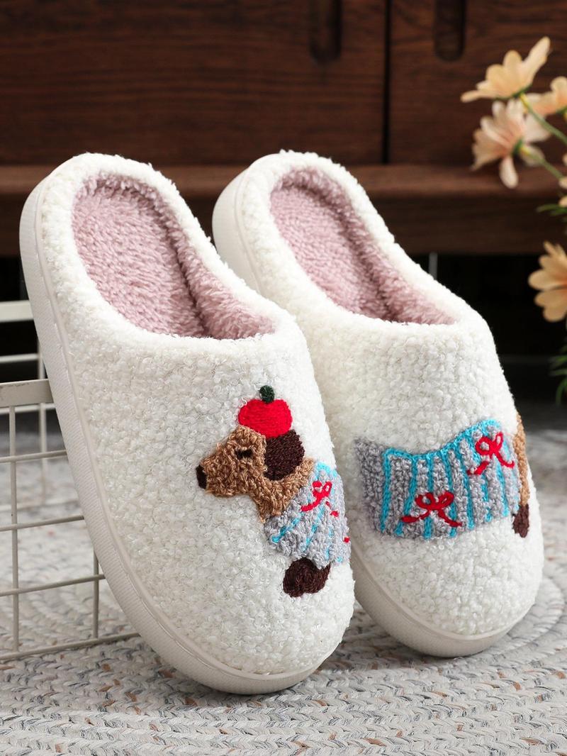 Product Introduction of Cute Dog Pattern Plush Slippers, Casual Soft Comfortable Home Slippers, Warm Slippers for Indoor & Outdoor Use for Women & Men, Girl 6