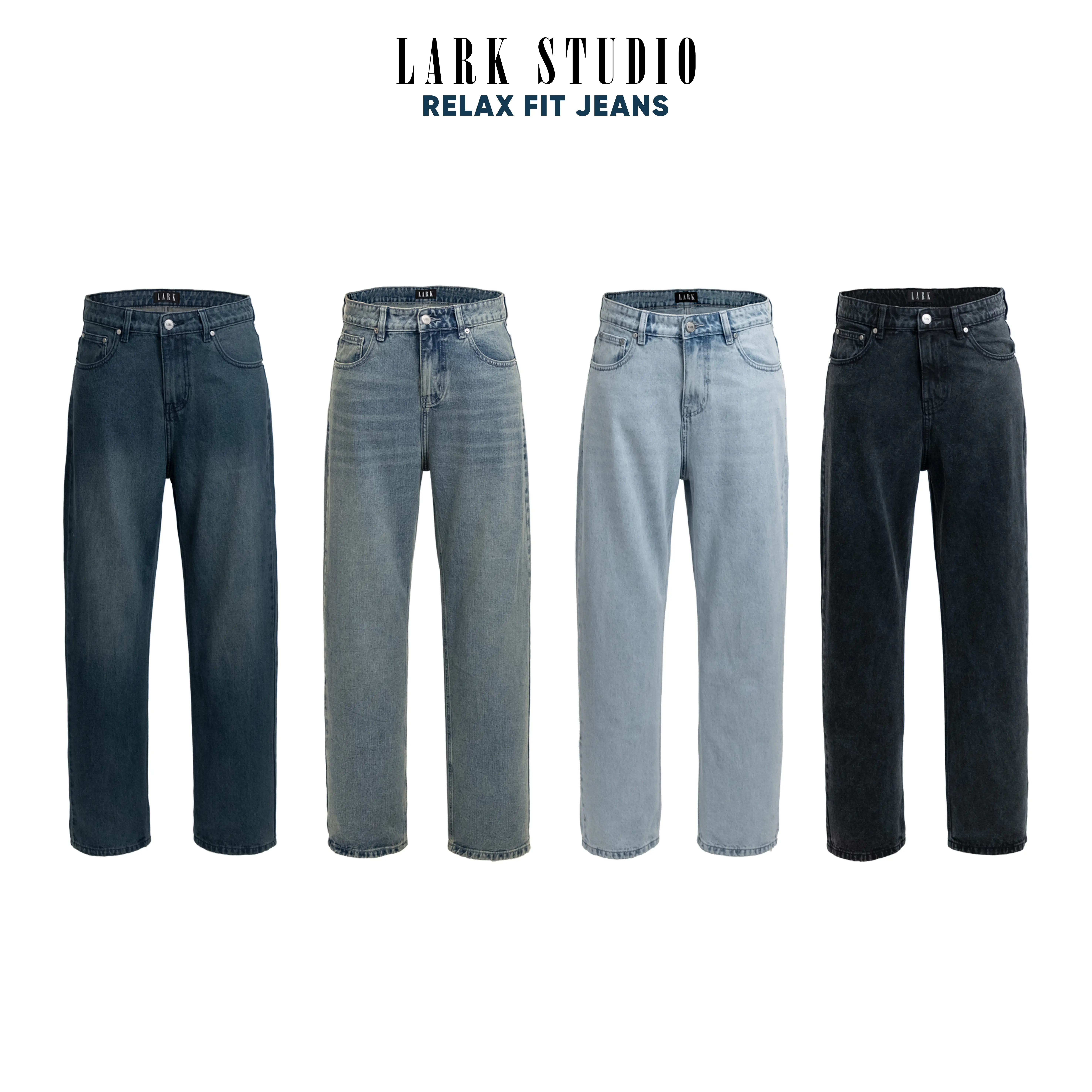 Quần jeans suông nam LarkStudio Relaxed Fit Jeans dáng ống đứng, ống suông rộng nhẹ thoải mái che khuyết điểm, phong cách thời trang nam L06 - Denim Cotton Premium