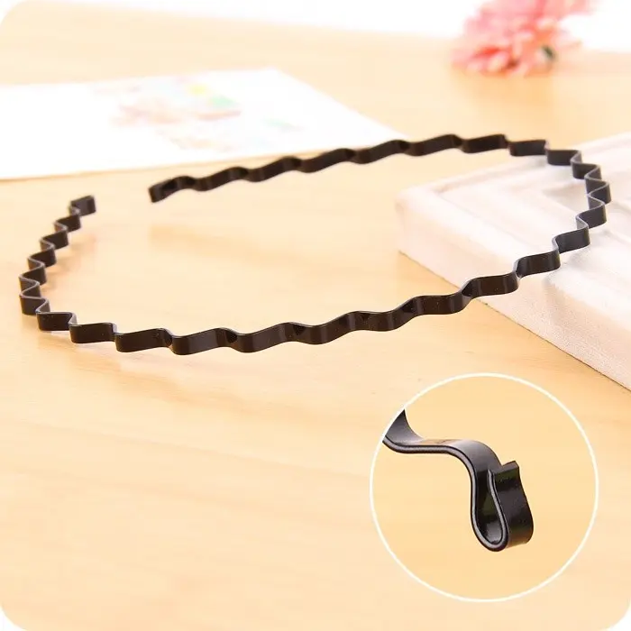 Bando Korea Bentuk Gelombang Zigzag Hitam / Bandana Aksesoris Headband Sirkam Rambut Bahan Besi 2