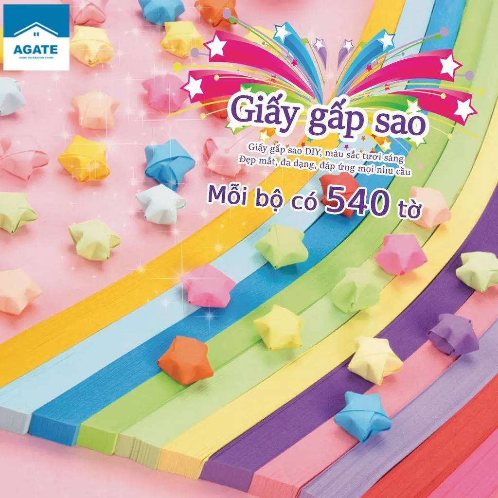 ngôi sao gấp điều ước, origami star paper, Giấy xếp ngôi sao origami nhiều màu sắc DIY, Giấy Gấp Sao, với màu gradient