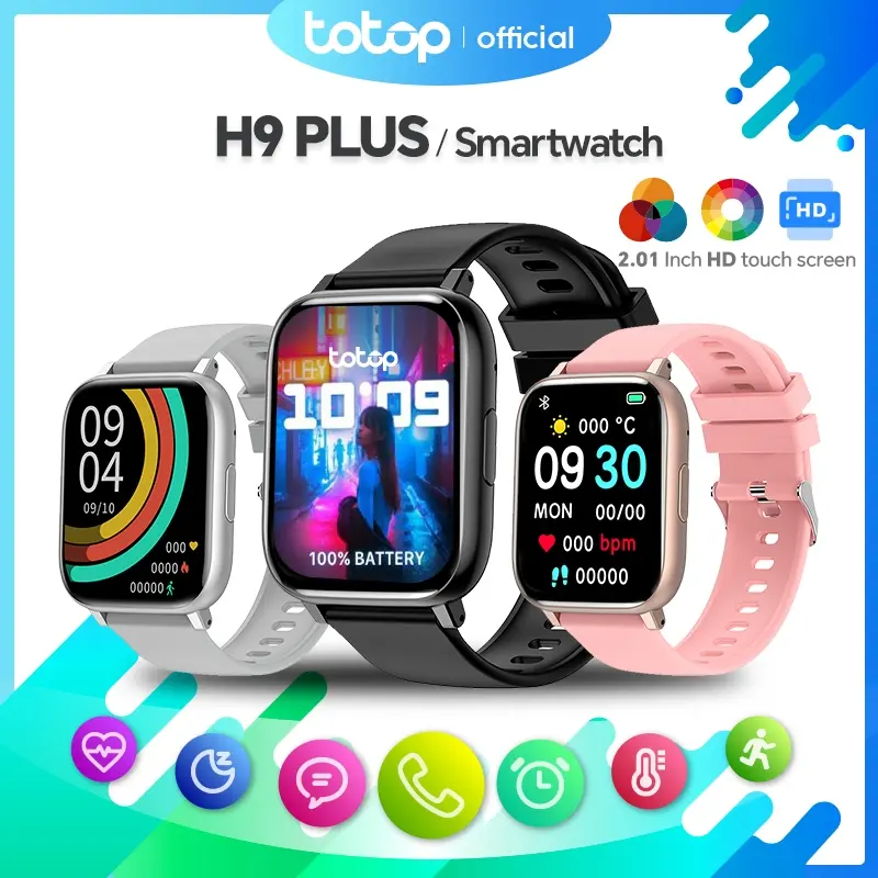 Totop SmartWatch H9 PLUS Fashion Bluetooth upgrade Smartband 2.01 inch HD Screen Full Touch Bluetooth Call Jam Tangan Fitness Tracker Calculator Custom Wallpaper Music Wanita Pria 0
