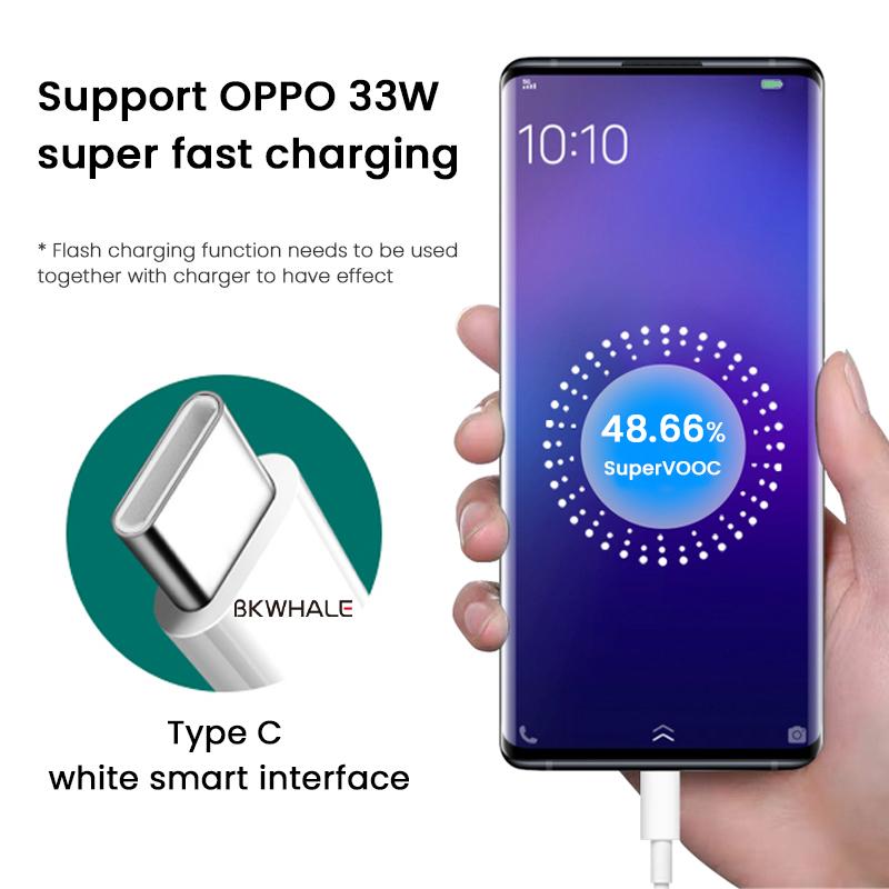 Bộ sạc nhanh, BKWHALE, 33W, Super VOOC, Cáp Type-C, Thích hợp cho OPPO Reno4, Reno3, Reno 3pro, K3, Realme X2, A95 / A94 / F19, Cáp sạc 3