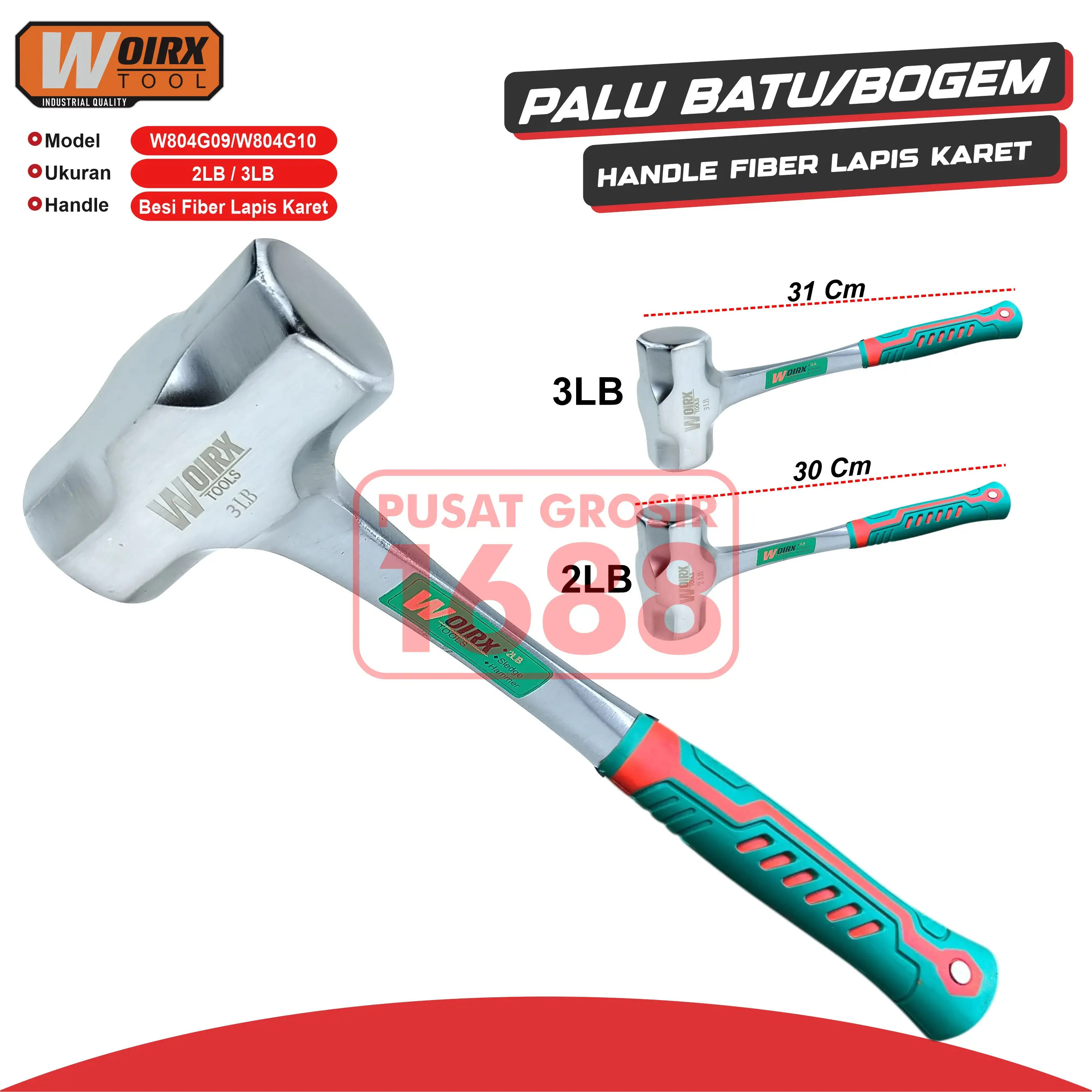 Palu Batu Besi Bogem 2LB 1kg 3LB 1.5kg Gagang Fiber