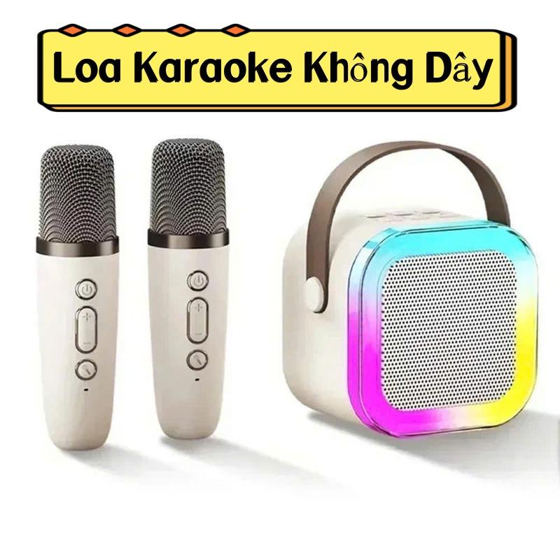 Bộ Loa Bluetooth + 2 Mic Không Dây Mini Hát Karaoke Tại Nhà K12Củ Loa Nghe Nhạc, loa karaoke cắm trại