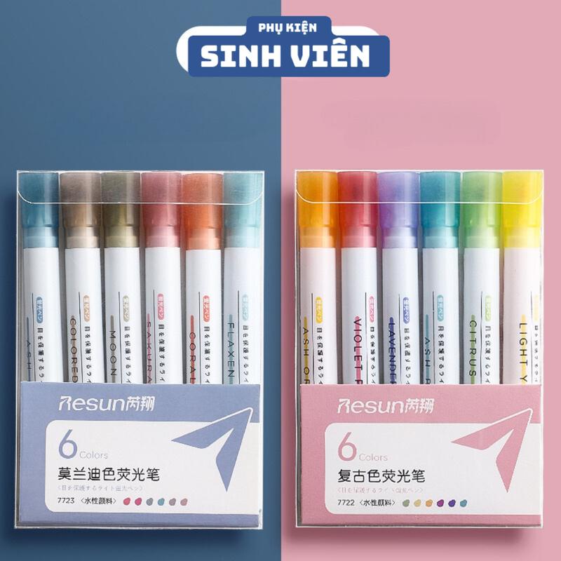 Bút Highlight 6 Màu RESUN, Bút Đánh Dấu Ghi Nhớ Xinh Xắn - Màu Pastel/Morandi/Macaron