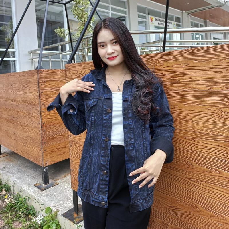 Jaket Jeans Blue Sandwash Wanita Denim Cewek Distro Bahan Tebal Polos 4