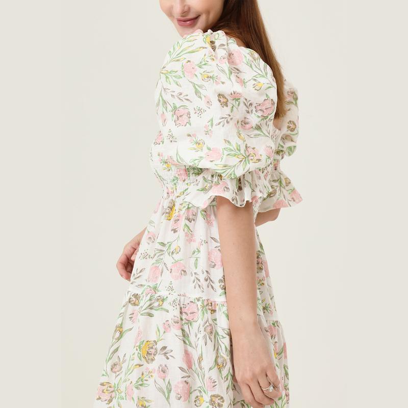 Product Introduction of Women's Autumn A-line Pregnancy Dress Half Sleeve Square Neck Plaid/Floral Baby Shower Dress 32