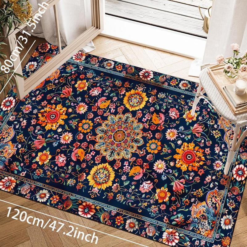 Vintage Floral Pattern Floor Mat, 1 Count Non-slip Soft Floor Carpet, Decorative Area Rug for Home Living Room Bedroom Kitchen, Christmas Gifts, Christmas Decorations 4