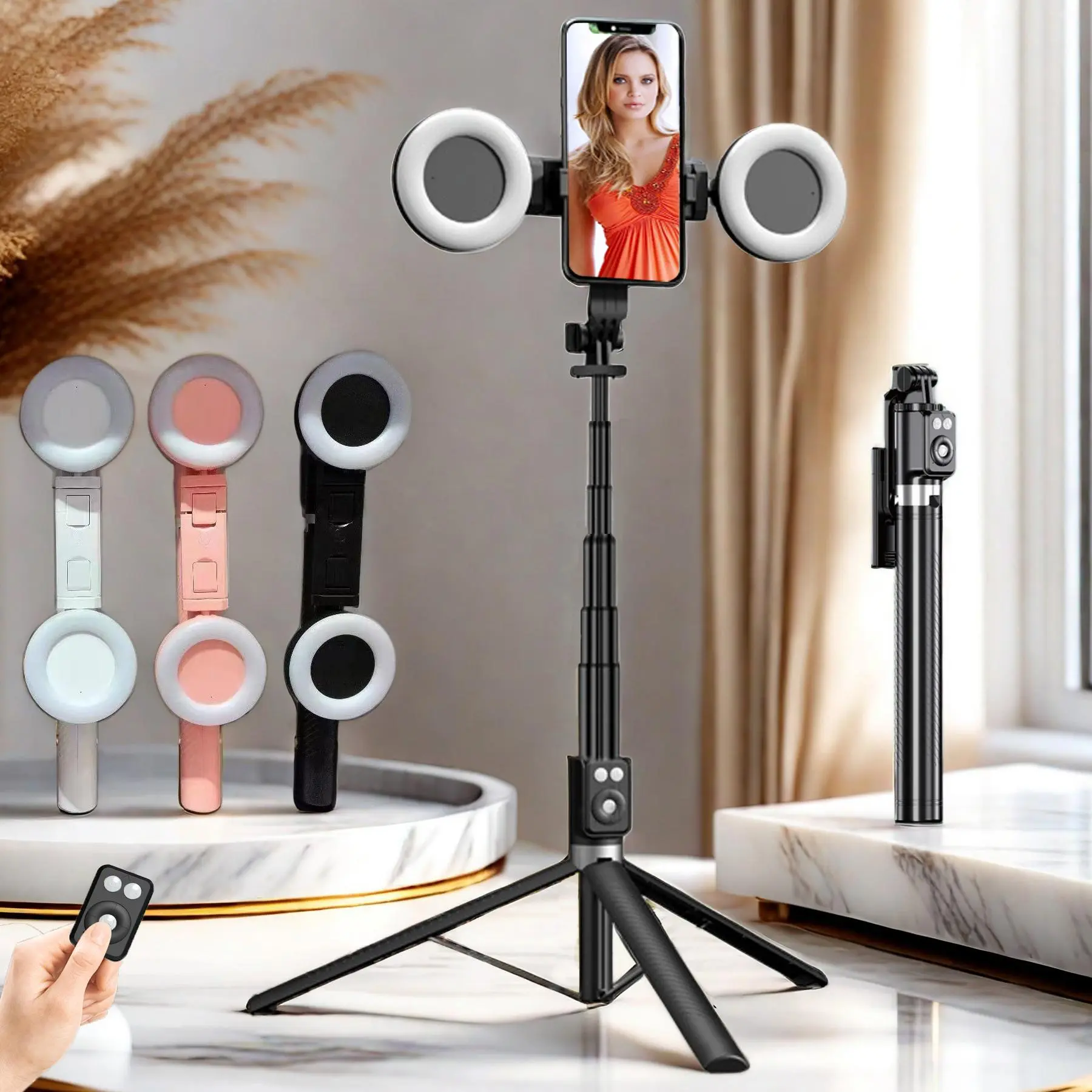 67 Inch Multifunctional Selfie Stick, Battery Powered Retractable Phone Tripod with Dual Beauty Fill Lights, Selfie Stick with Remote Control for Live Streaming