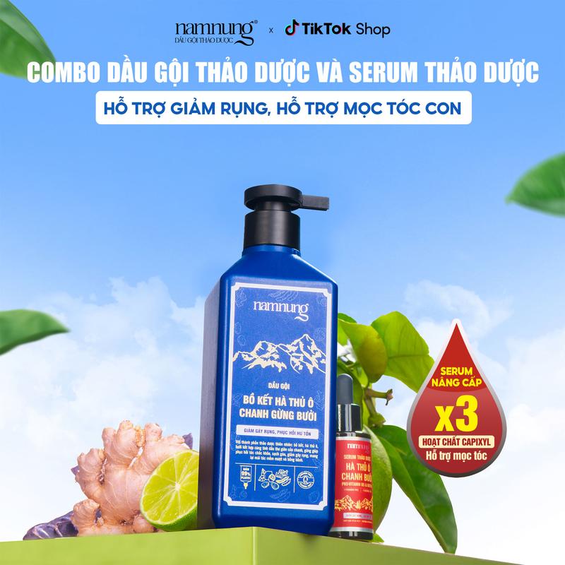 [Rẻ vô địch]Combo dầu gội thảo dược NamNung, Dầu gội hỗ trợ giảm rụng 500ml chiết xuất thiên nhiên Bồ kết hà thủ ô kèm Serum thảo dược NamNung hỗ trợ mọc tóc con Chăm sóc tóc Dưỡng tóc nữ