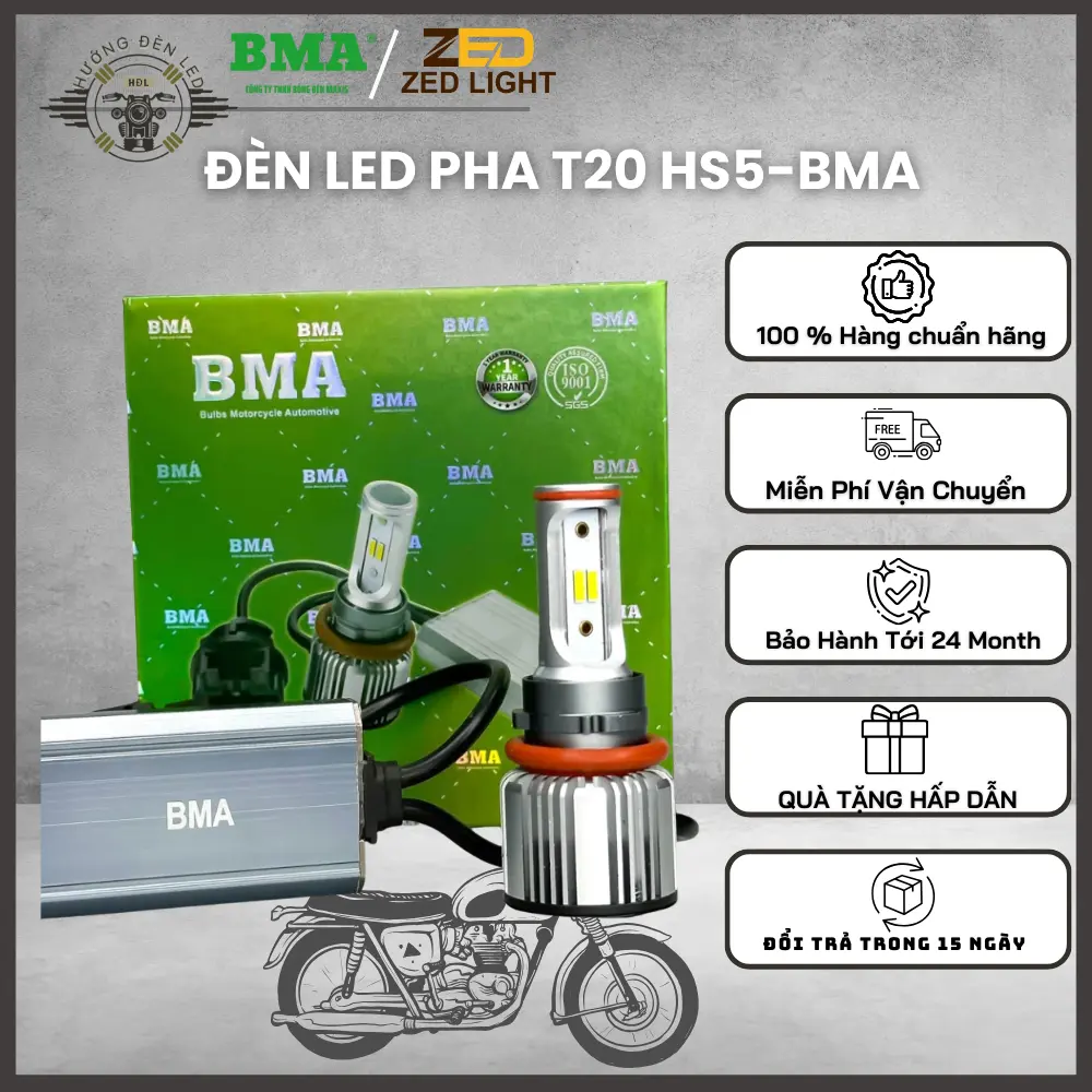 Đèn Pha T20 HS5 BMA - 12V AC DC  Lắp Xe Airblade 2011 PCX 2011, LEAD 2011 - BH 24 Tháng Cao Cấp Led Bi Phụ Tùng