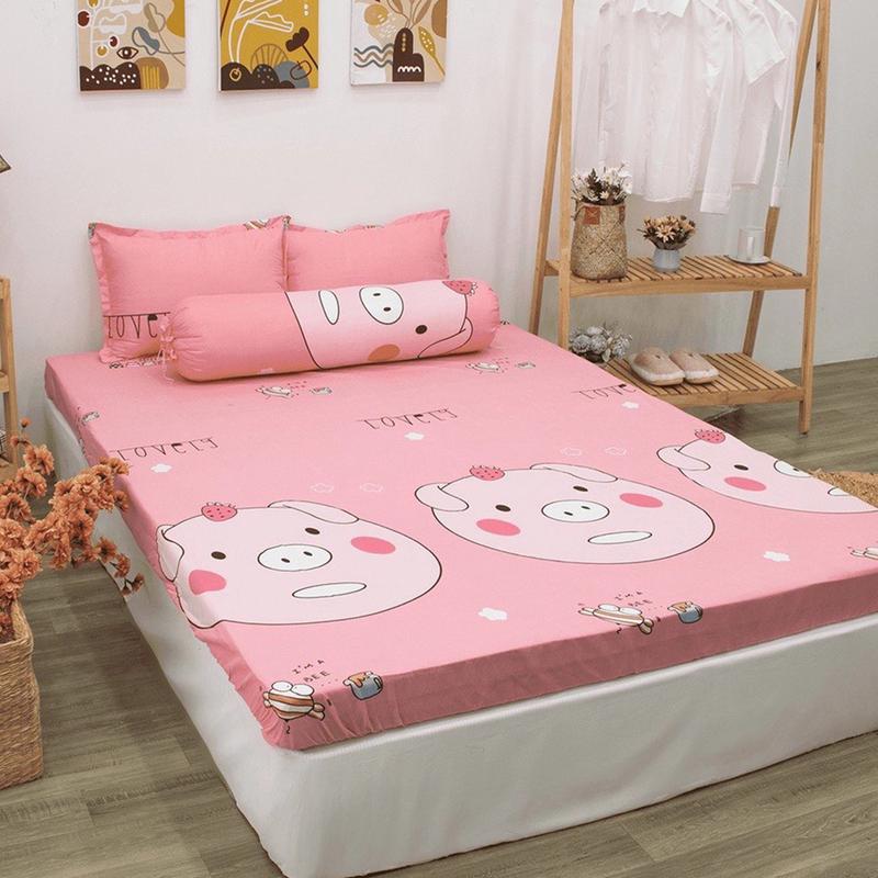Bộ Drap trải giường ngủ họa tiết MÀU HỒNG nhiều mẫu Cute, Ga giường màu hồng kèm 2 Vỏ gối nằm, kích thước ga M2/M6/M8/2M2, chất liệu Cotton Poly cao cấp