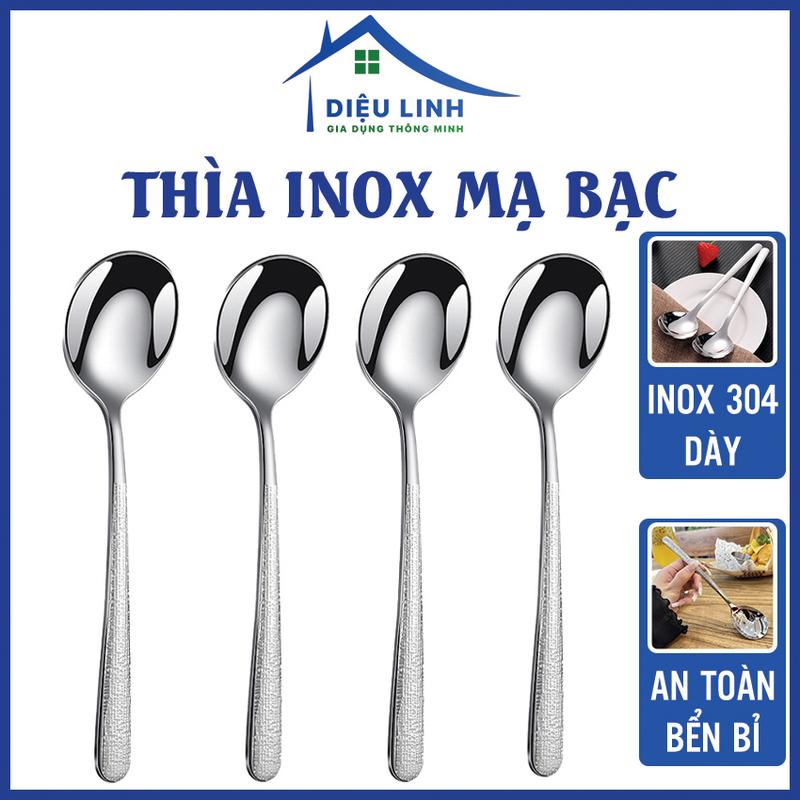 Muỗng inox ăn cơm súp cán dài đầu tròn màu bạc.Thìa inox sáng bóng không gỉ sang trọng decor bàn ăn Dieulinhshop