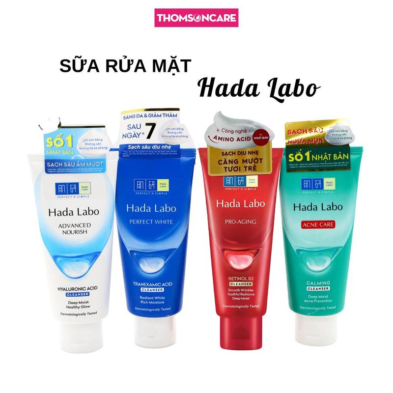 Sữa rửa mặt dạng kem Hada Labo giúp dưỡng ẩm Advanced Nourish, Perfect White, Acne Care, Pro Anti Aging - hadalabo đỏ tuýp 80g Cleansing Skincare Nữ và Nam Women & Men