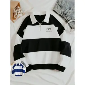 Sweater Rugby Salur Unisex Pria dan Wanita Sablon