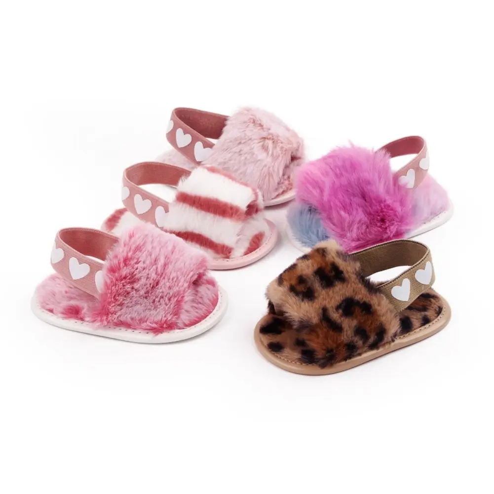 Baby Girls Warm Slipper Plush Sandals Soft Sole Faux Fur Flats Shoes Toddler Slippers