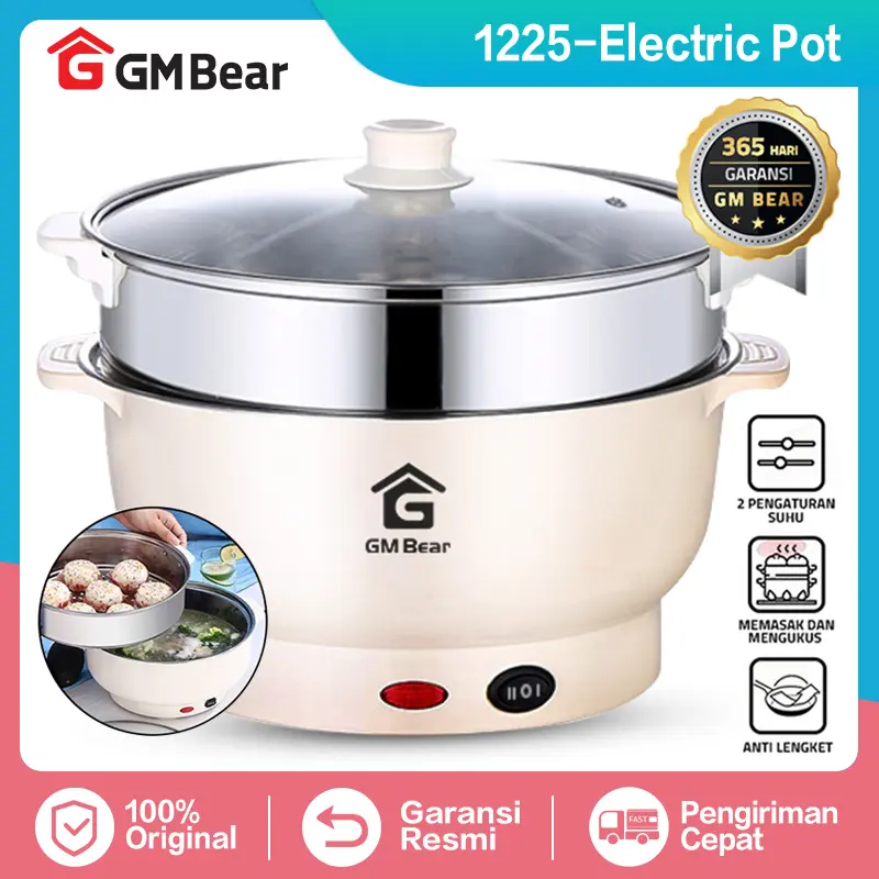 GM Bear Panci Listrik Serbaguna 1.2L 1225 Multi fungsi Electric Pot 20cm