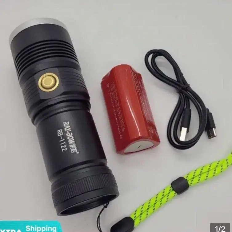 Đèn pin cầm tay siêu sáng ray bow RB-1122 chiếu xa 700m có chế độ zoom xa gần sạc lại cho điện thoại