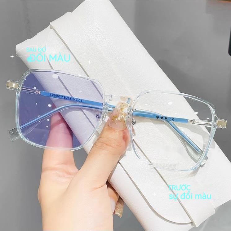 Kính râm chống tia uv Thay đổi màu sắc kính thời trang kính thủy tinh siêu truyền ánh sáng Phù hợp với phụ nữ mắt kính mát nữ chống tia uv Voi Kim Tuyến Kính Mắt Tròng Kính 2