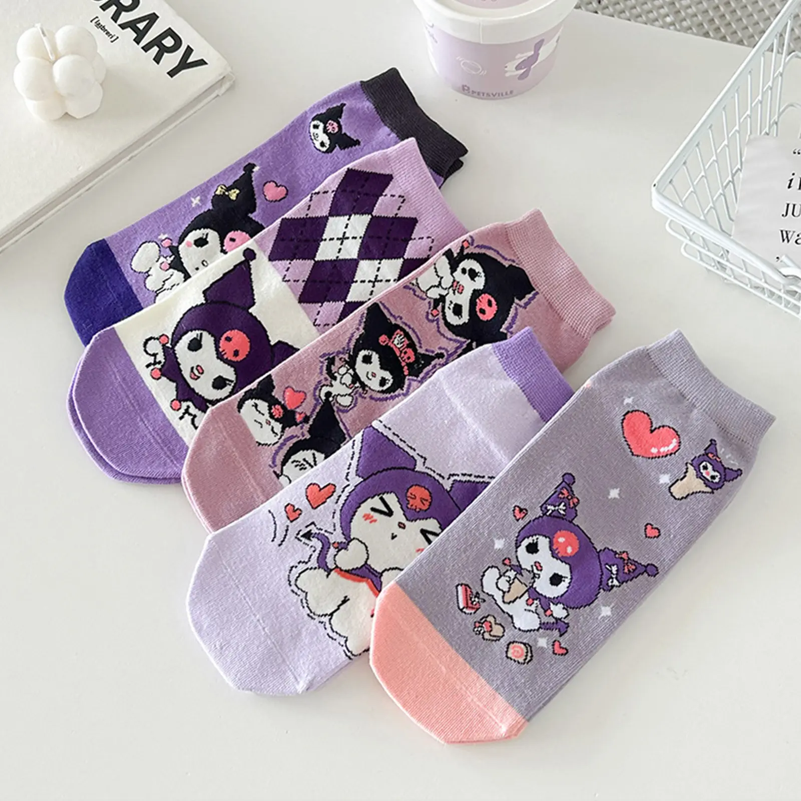 Sanrio Kuromi Socks for Kids Spring and Summer Hello Kitty Girls Boat Socks Cotton Socks Cartoon Pochacco Student Socks 5Pcs/Set