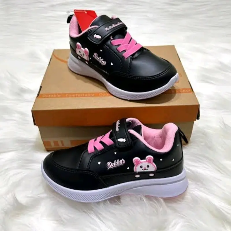 sepatu Ando anak cewek CUTE RABBIT hitam merah muda 1