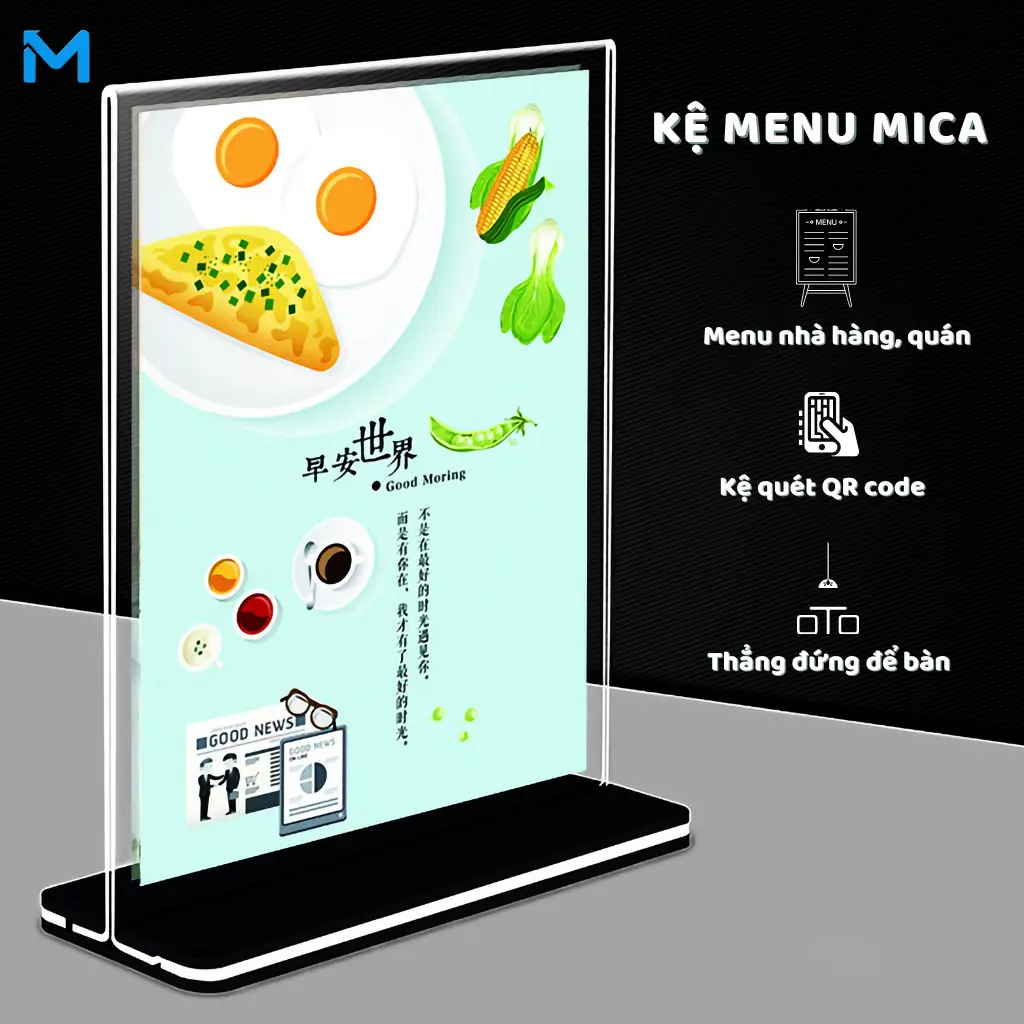 Kệ Menu Mica Đứng A5, Bảng Mica Mã QR Code Để Bàn, Kệ Menu mica trong suốt để bàn