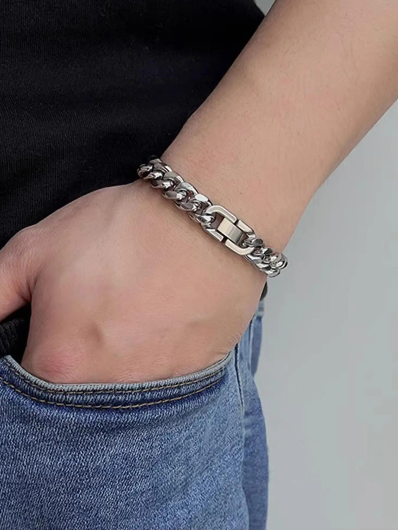 Men's Punk Style Stainless Steel Chain Bracelet, Fashion Jewelry for Party, Daily Clothing Decor, Trendy All-match & Exquisite Jewelry for Birthday Gift