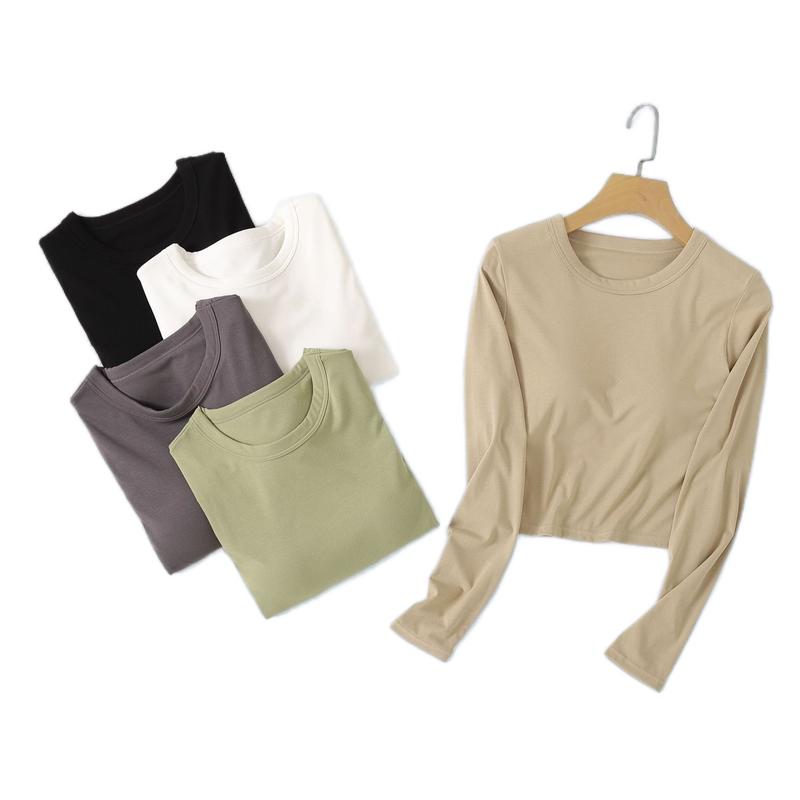 842 Áo Croptop Tay Dài Có Đệm Chất Liệu Cotton Hàng QCCC Nữ Women Voi