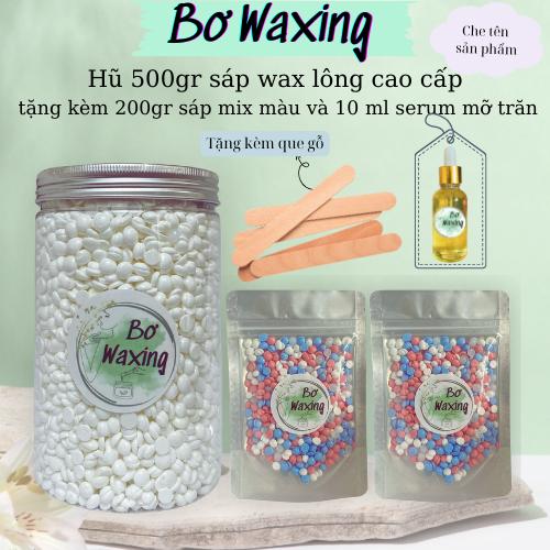 [Tặng 200gr sáp+10ml serum] Hũ 500gr sáp wax lông nóng cao cấp tặng kèm 200gr sáp mix màu và 10ml serum mỡ trăn nguyên chất + que gỗ phết sáp (che tên sản phẩm)