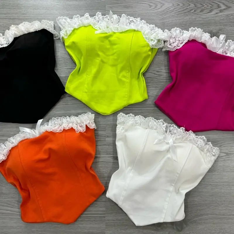 ÁO ỐNG CÚP PHỐI BÈO CÓ KÈM MÚT ĐỆM PHÍA SAU ĐI DÂY KHOÁ Nữ FOM CROPTOP DƯỚI 52kg 2