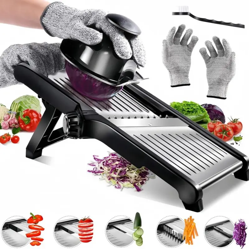 5 in 1 Vegetable Chopper, 1 Set Multifunctional Vegetable Cutter with Gloves & Cleaning Brush, Professional Vegetable Slicer for Home Kitchen 3