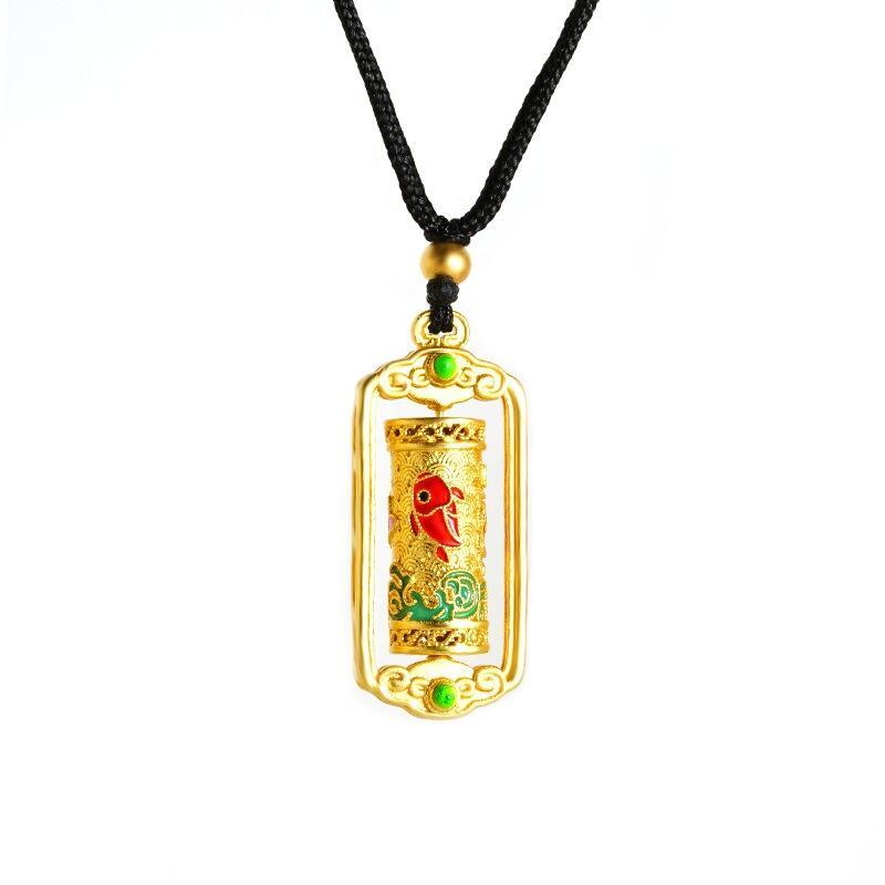 Ancient Fasha Gold Carp Spinning Tube Necklace Versatile High grade Hollow out Oil dripping China Chic Jewelry ornaments Accessories 0