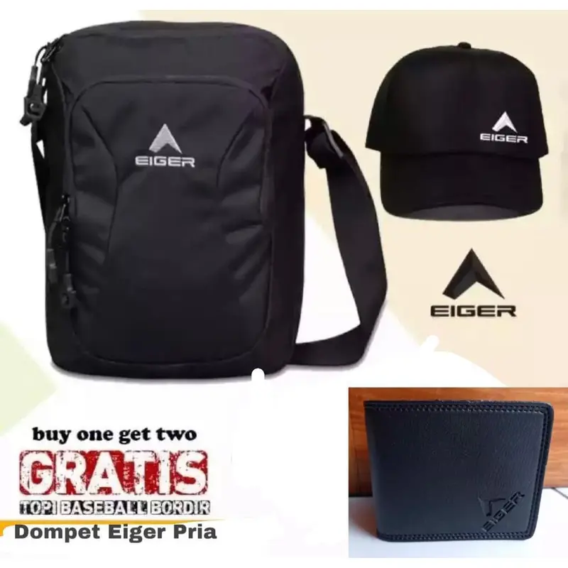 TAS SLEMPANG EGER KONDURA KOMBINASI MOTIF  TAWON FREE TOPI JARINGE EGER BORDIR & DOMPET PRIA EGER 1