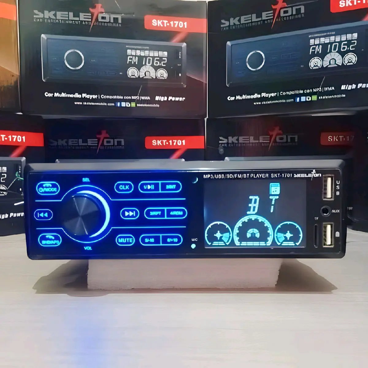 SKELETON Tape single din, head unit Bluetooth, radio, USB, SD card, dam Mp3 mobil