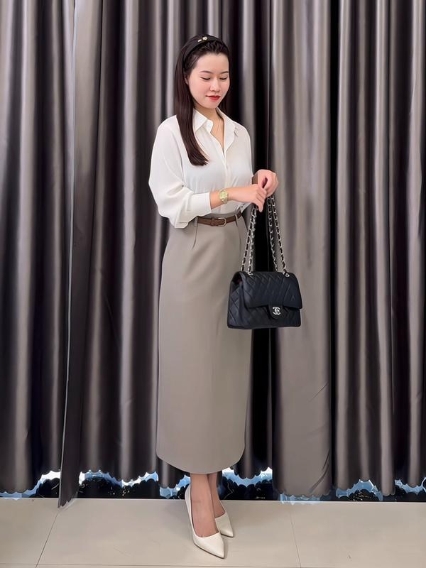 Chân váy CV8 - Chân váy công sở đai nâu dáng suông 5