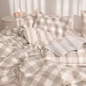 SPREI AESTHETIC MOTIF KOTAK KHAKI | SEPRAI KOTAK ALA KOREA FREE SARBAN SARGUL bantal estetik sarung  bed  guling  set Bedcover Bedcover micro fiber bebas dicuci