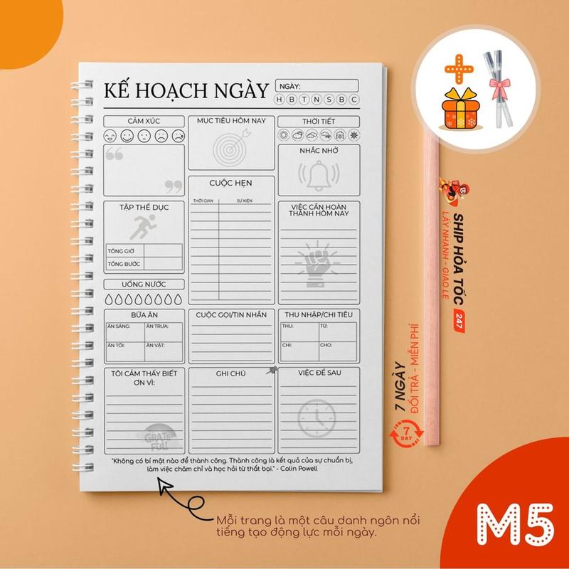 Daily Planner - Basic Sổ Tay Kế Hoạch Mục tiêu Nhật Ký Hàng Ngày Daily Planner A5 Bìa kính mờ - TIEUMA-M5
