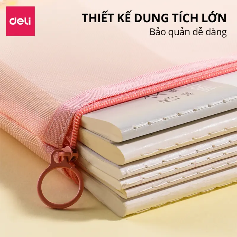 Túi đựng bút lưới bóp viết lưới Pastel trong suốt Deli kích thước A5 hộp bút chống thấm nước, sức chứa lớn cho học sinh 1