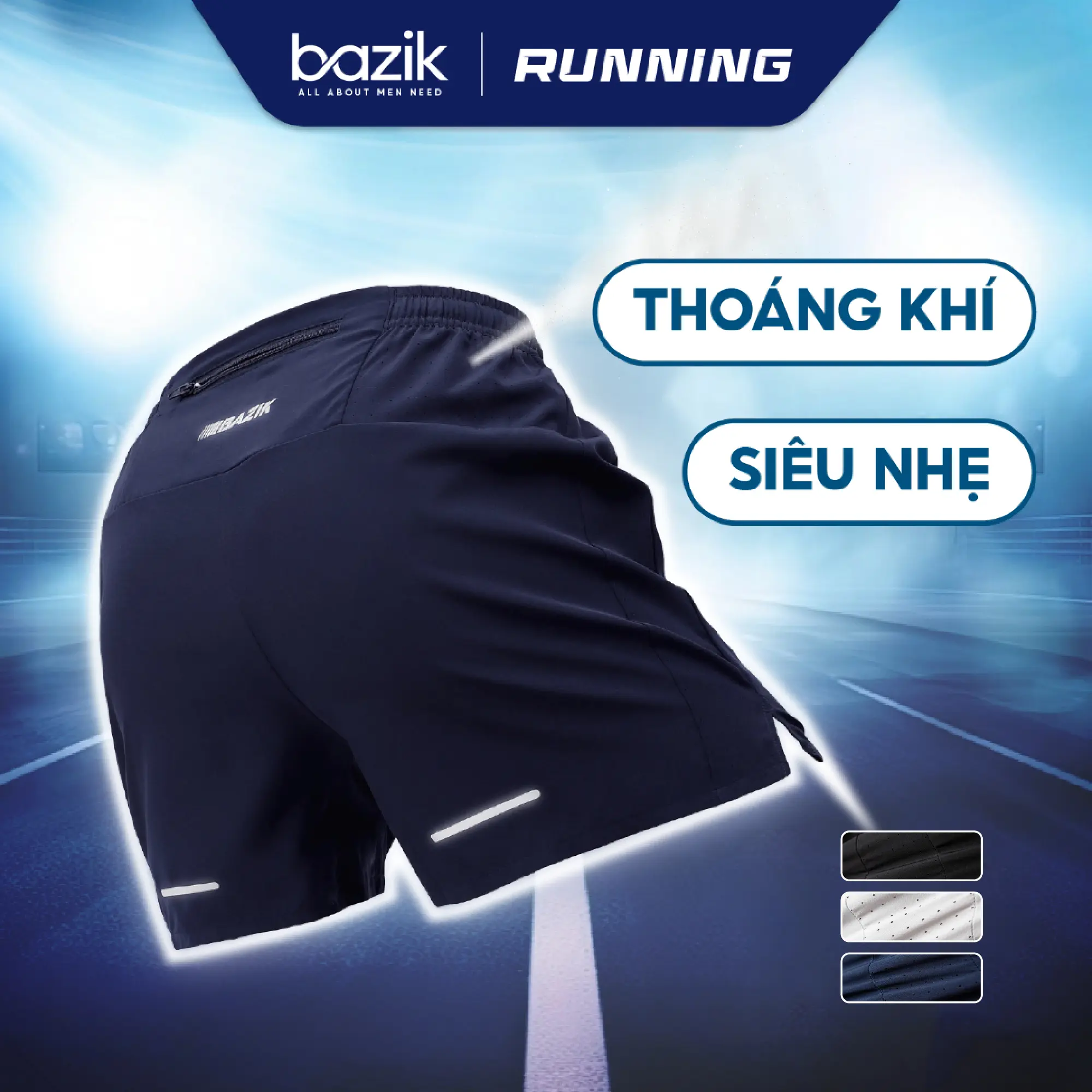 Quần Short Thể thao Chạy Bộ Nam Bazik Running LightMax Có Túi sau tiện lợi, Chạy bộ, Pickleball, Sport, Cầu Lông, Tập Gym - QSTG23N02