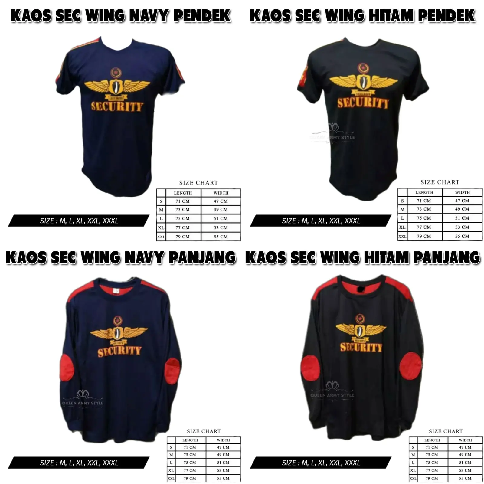 GROSIR BAJU KAOS SECURITY WING SATPAM PRIA LENGAN TANGAN PANJANG PENDEK WING BIRU HITAM DALEMAN PDL PDH WING