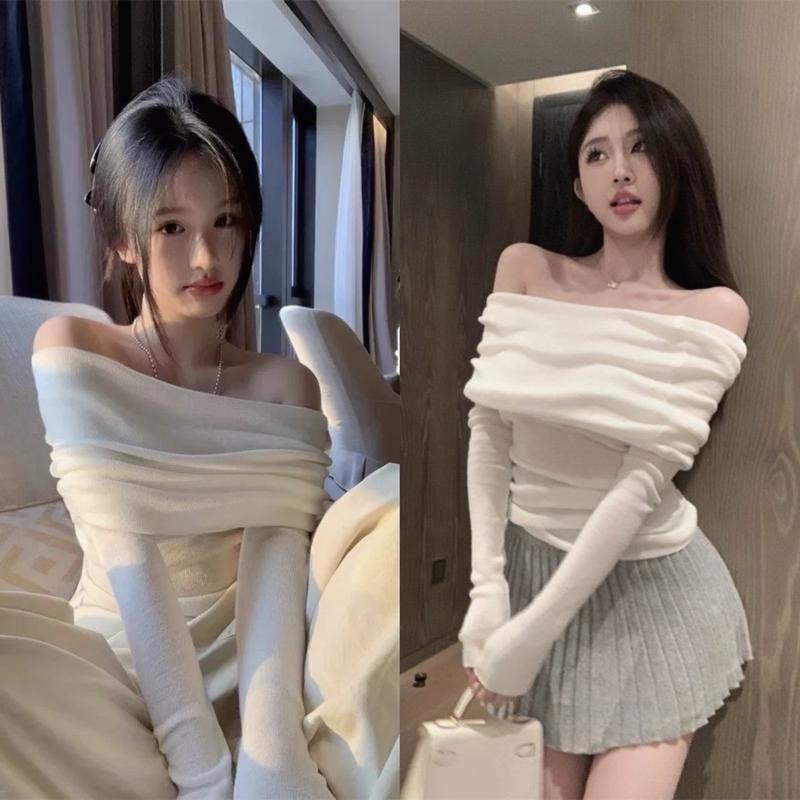 Áo len trễ vai phong cách tiểu thư sang chảnh thời trang thu đông nữ qc loại 1