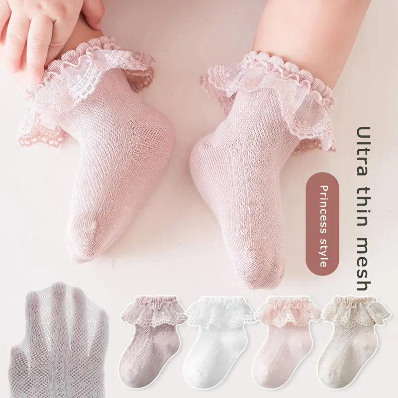 Baby Girl's Dress Socks For Infant Cute Lace Trim Breathable Eyelet Ankle Socks Children Princess Ruffle Socks for Baby Toddler Kids Girl