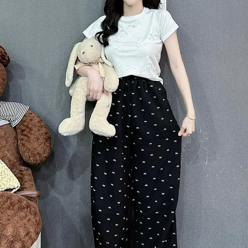 Bộ đồ nữ quần dài ống rộng họa tiết thêu nơ bigsize đến 85kg - Set đồ đi chơi, mặc ở nhà fullsize (40-85kg) 3